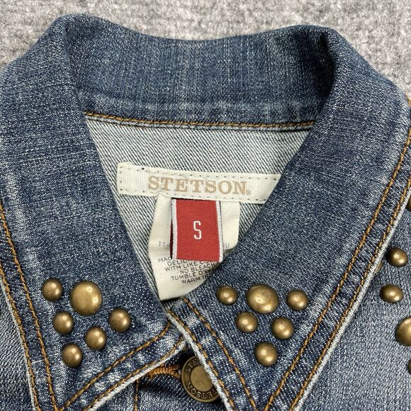 Stetson Western Wear Vest Womens Small Studded Button Front Pockets Cotton - Picture 3 of 7